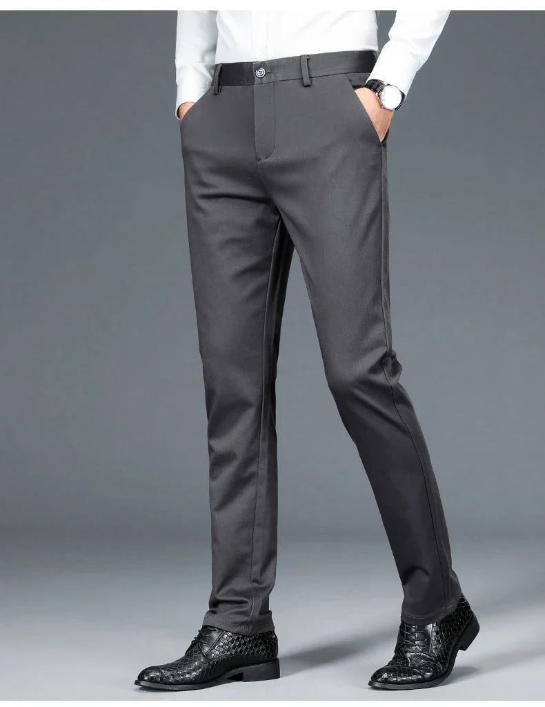 Business Formal Mens Casual Pants Autumn Winter Fashion Anti-wrinkle Straight Stretch Trousers Male Office Classic Suit Pants