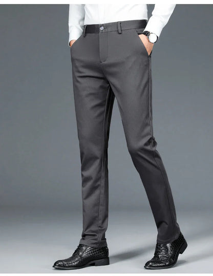Business Formal Mens Casual Pants Autumn Winter Fashion Anti-wrinkle Straight Stretch Trousers Male Office Classic Suit Pants
