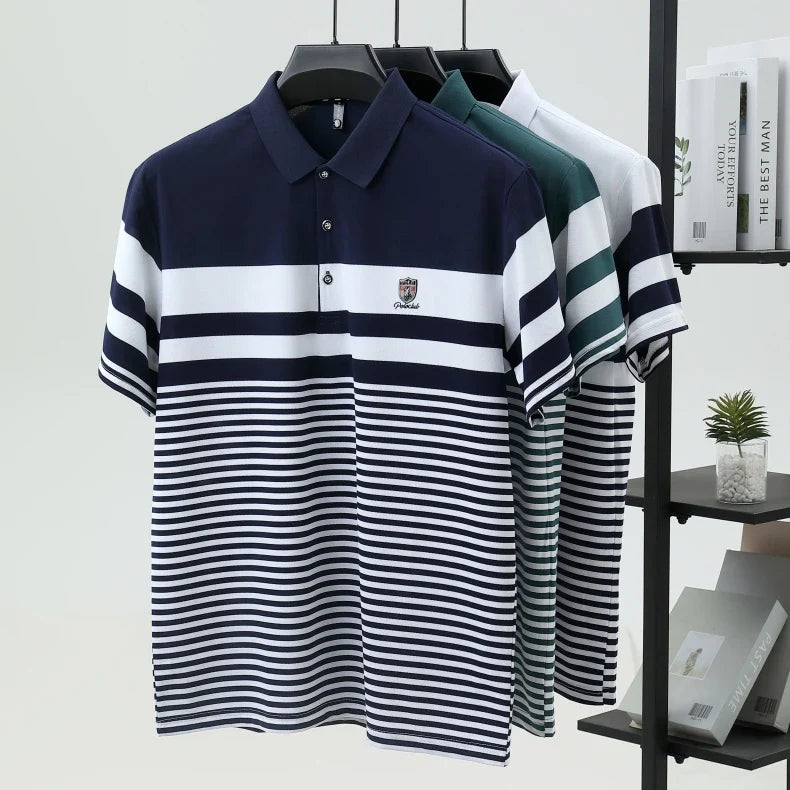 High quality fashion striped short sleeve polo shirt men's luxury brand embossed design summer new breathable T-shirt golf top