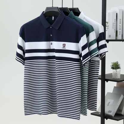 High quality fashion striped short sleeve polo shirt men's luxury brand embossed design summer new breathable T-shirt golf top