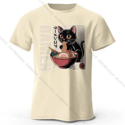Men's Ramen Printed T-Shirt 100% Cotton Oversized Japanese Graphic Tees for Women Summer Tops Noodle Streetwear
