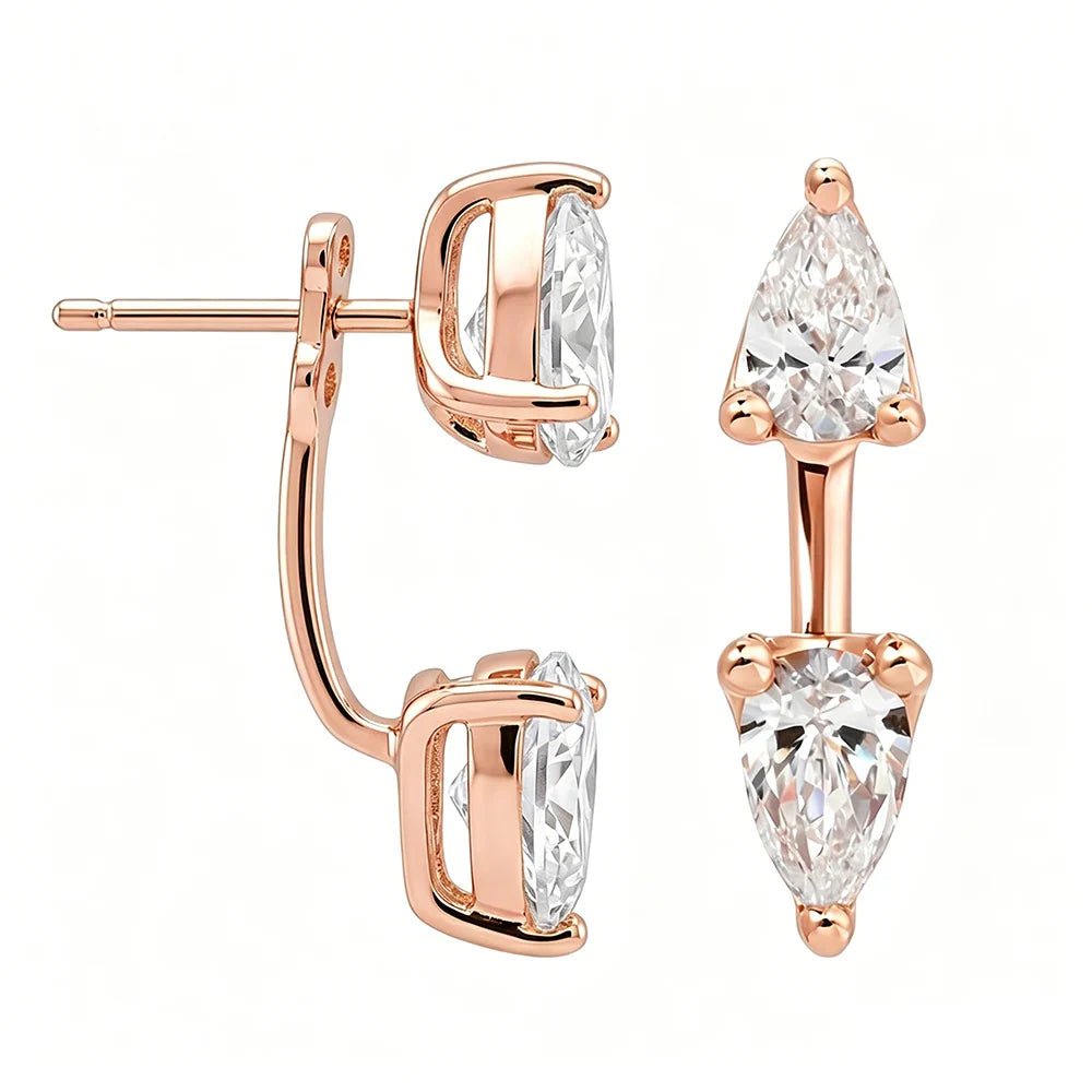 2 Stone Pear Cut Moissanite Stud Earrings for Women S925 Silver 2cttw All Lab Diamond Earring Pierced Ear Fine Jewelry Gift
