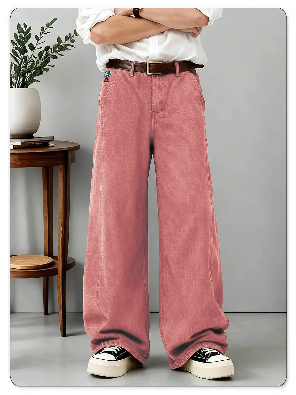 American Men's Retro Brown Ultra Baggy Wide Leg Jeans Street Casual Embroidery Oversized Men's Clothes Unisex Denim Pants