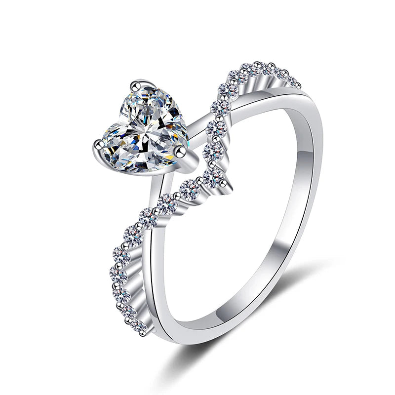 Stackable V Shape Moissanite Wedding Rings for Women Daily Wear Diamond Alternative Heart Cut Band 925 Sterling Silver