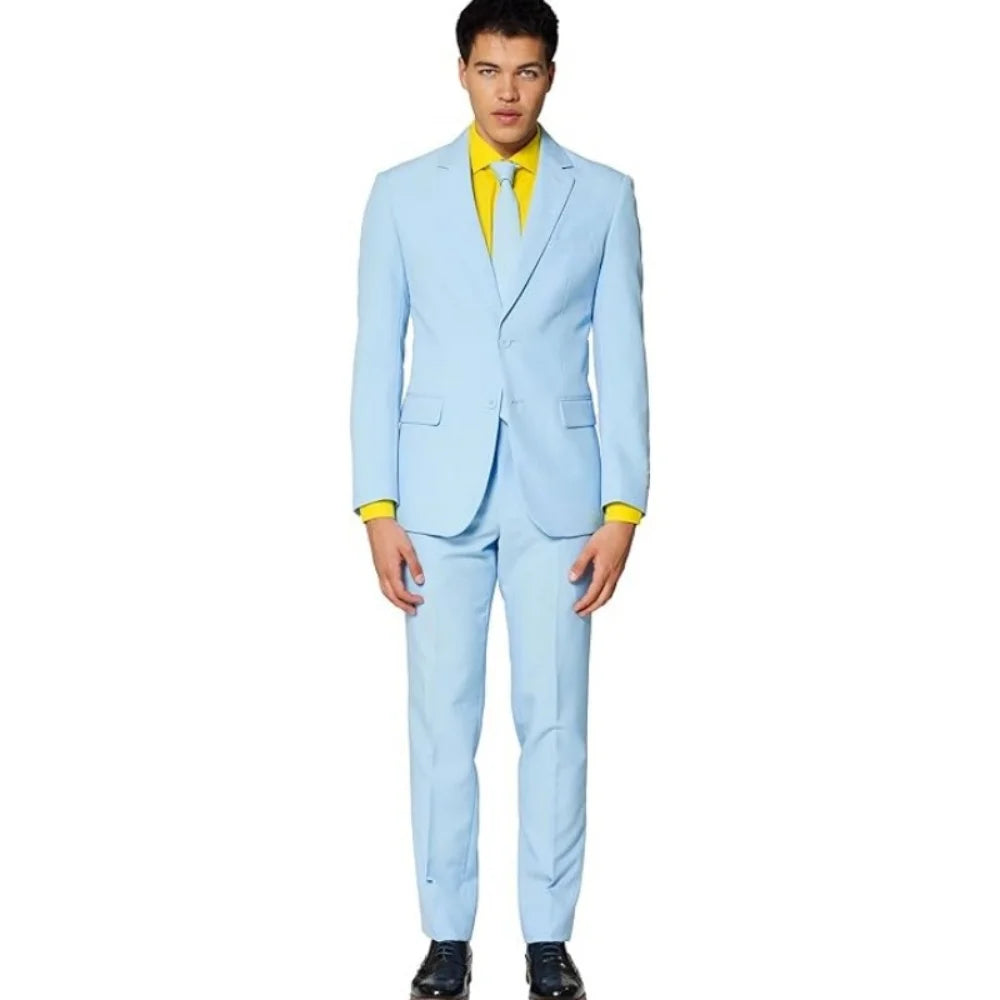 Men's 2-Piece Slim Fit Suit Set Breathable Polyester Wedding Groomsmen Formal Suit with Black Tie Option