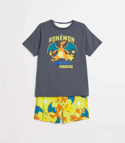 Pokémon Charmander Pikachu 3D Printed T-shirt and Shorts - Boys' and Girls' Casual Pajama Summer Set FamilyMatching Kids