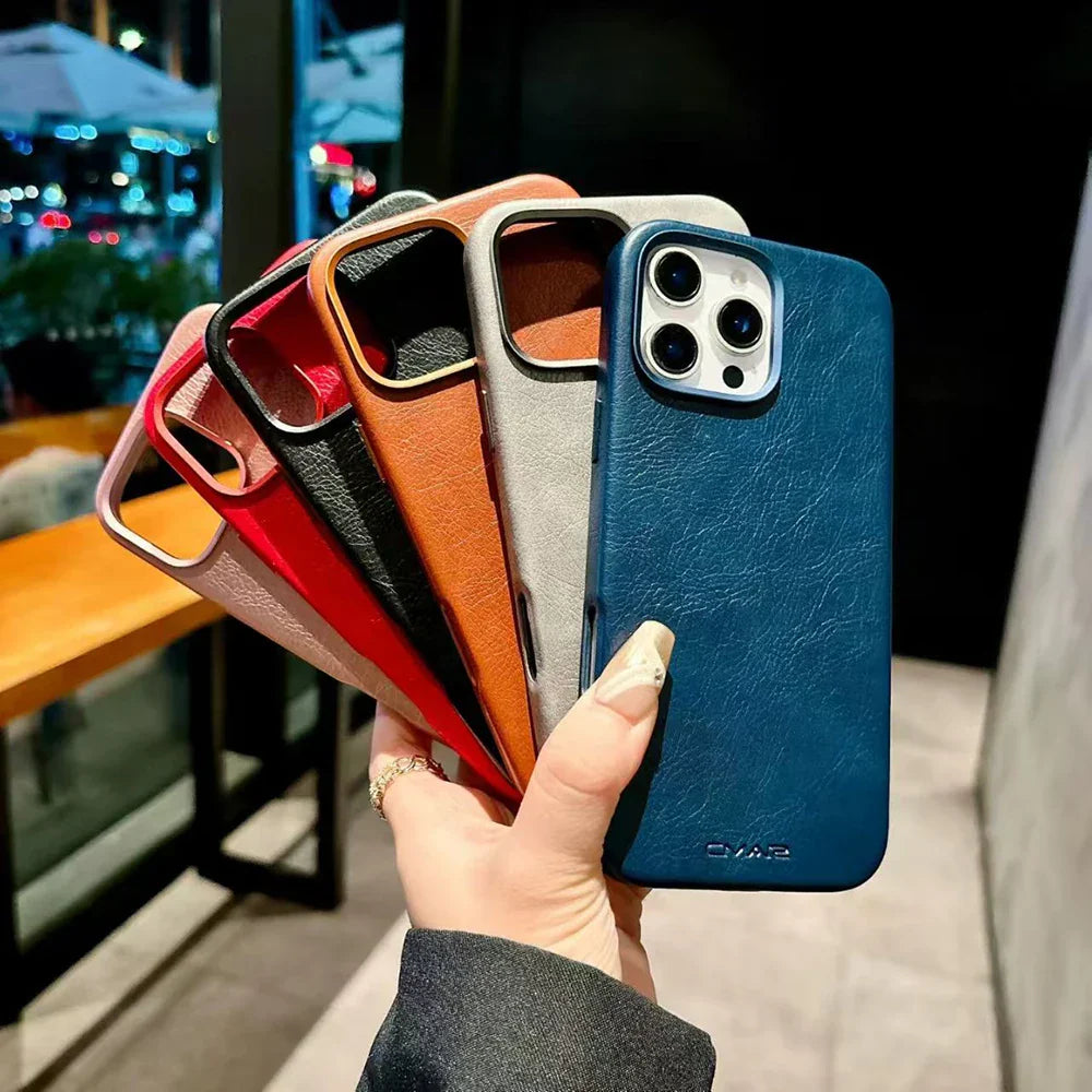 Magnetic Leather Texture MagSafe Phone Case for IPhone 17 16pro Max 15 14 Pro 13 Wireless Charging Alloy Lens Bumper Armor Cover