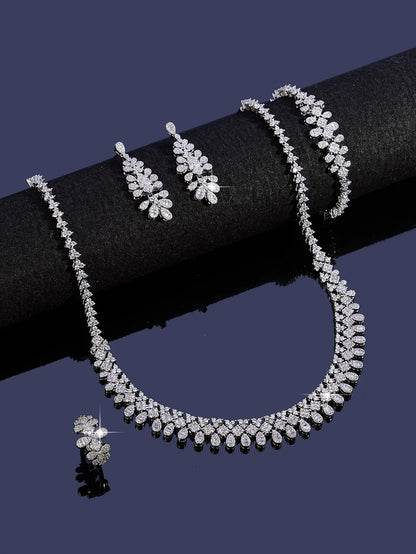 2025 New 4-Piece Bride Cubic zirconia Necklace Set Women's Party Bridal Wedding Jewelry Set