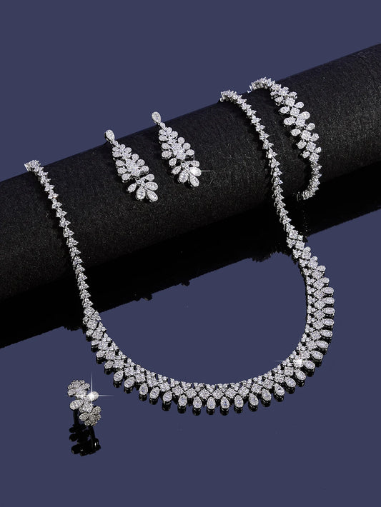 2025 New 4-Piece Bride Cubic zirconia Necklace Set Women's Party Bridal Wedding Jewelry Set