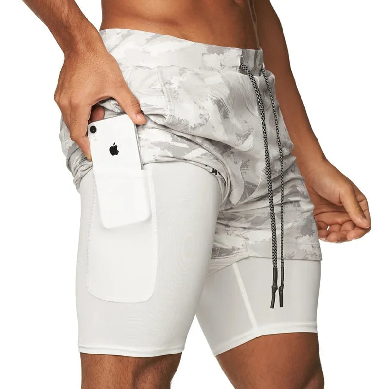 Running Shorts Men 2 In 1 Double-deck Quick Dry GYM Sport Shorts Fitness Jogging