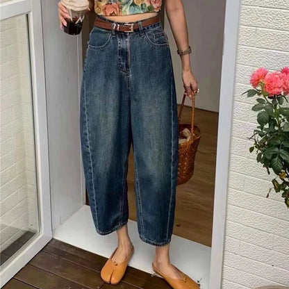 High Waist Jeans for Women Blue Washed Casual Pants