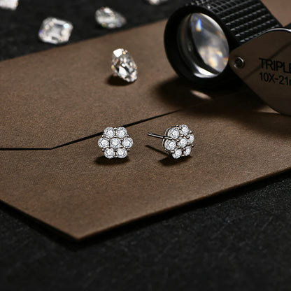 Round Cut 2.5mm 3.0mm Moissanite Diamond Earring Flower shape D VVS1 Color 925 Silver Pure 10k 14k Au750 Gold for Women