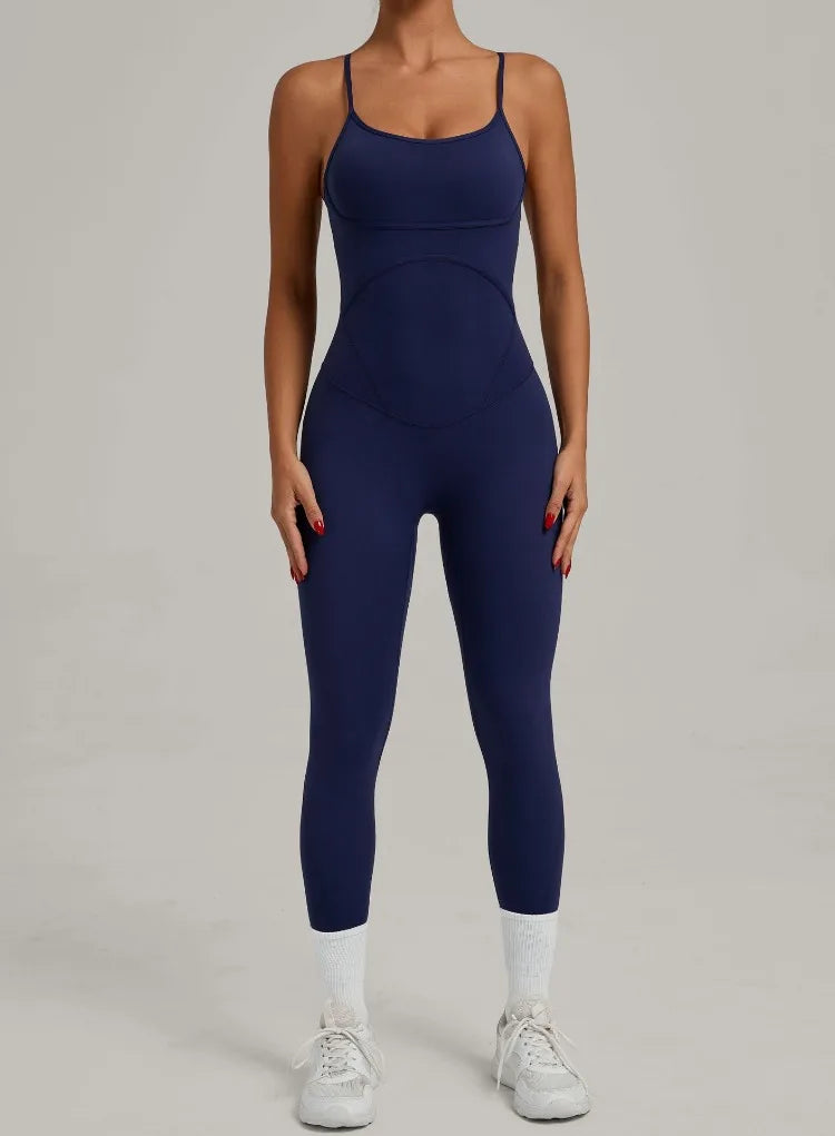 Women Sports Fitness Jumpsuit Cross Open Back Adjustable Shoulder Strap Hip Lift Tight Slim Fit Yoga Set Gym Running Sports Kit