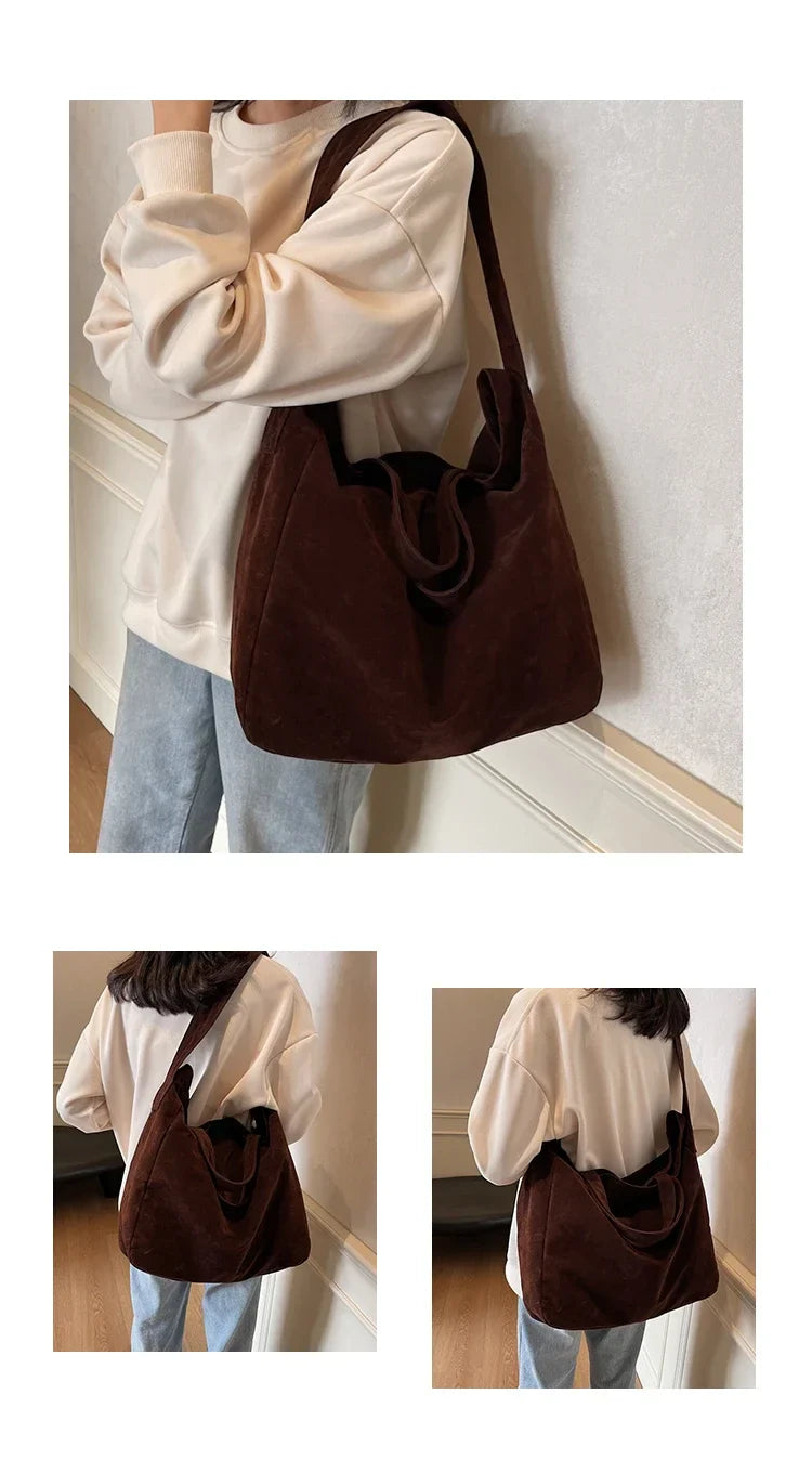 Large Capacity Velvet 2024 Hot Selling Tote Bag Zipper Solid Color Popular Fashion Handbag Soft Simple Commuting Shoulder Bag