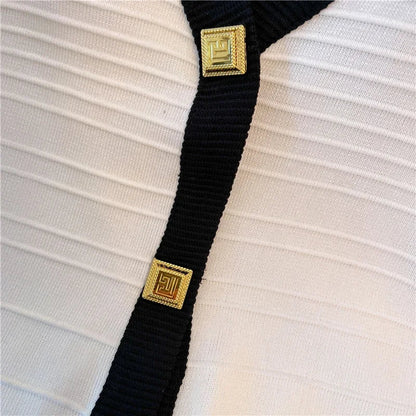 Metal Buttons Patchwork Tank Tops White Crop Top Chic Y2k Sleeveless Summer Knit Tops T-shirt Korean Women's Clothing New
