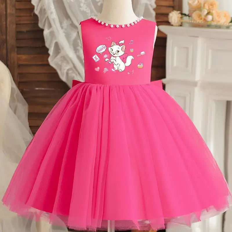 Princess Girl Bow Dress Kids Tulle Wedding Guest Party Birthday Pearls Elegant Bridesmaid Pageant Prom Ball Gown Gift