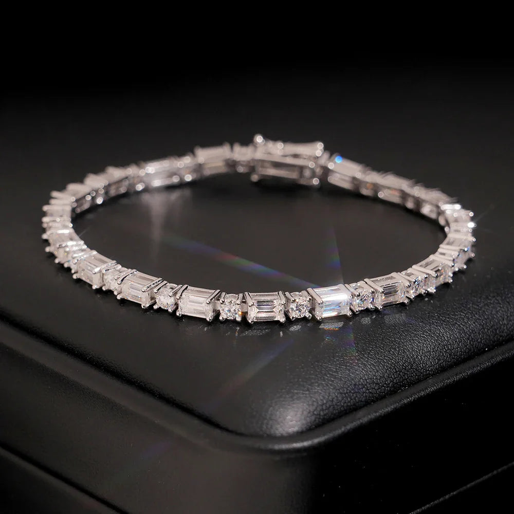 Emerald Round Cut Moissanite Tennis Bracelet for Women Men S925 Silver Plated 18k Gold Lab Diamond Wedding Bridal Wrist Chain