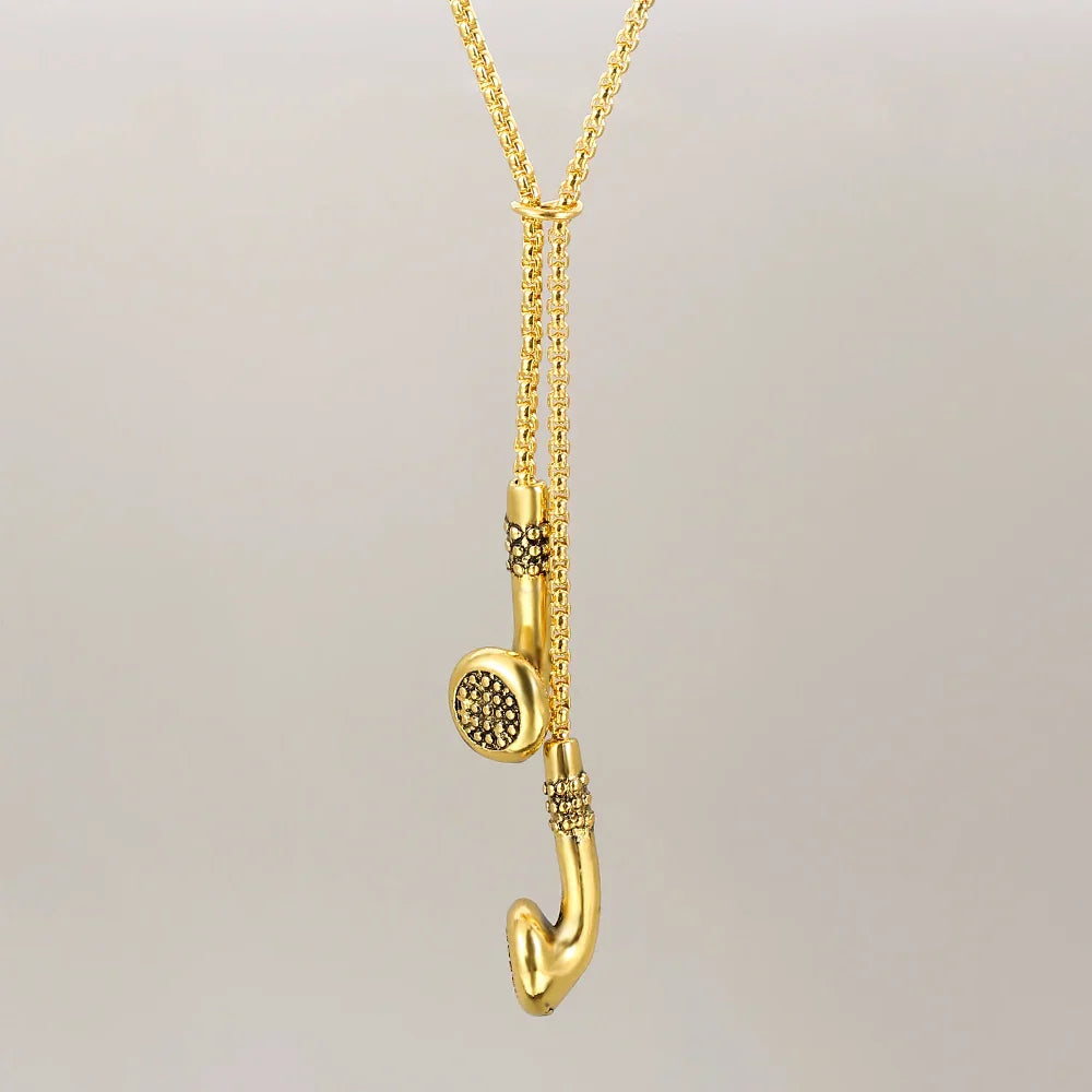Fashion Necklace Hip-hop Kirsite Music Headphones Earbuds Pendant Metal Men Clothing Accessories Necklace
