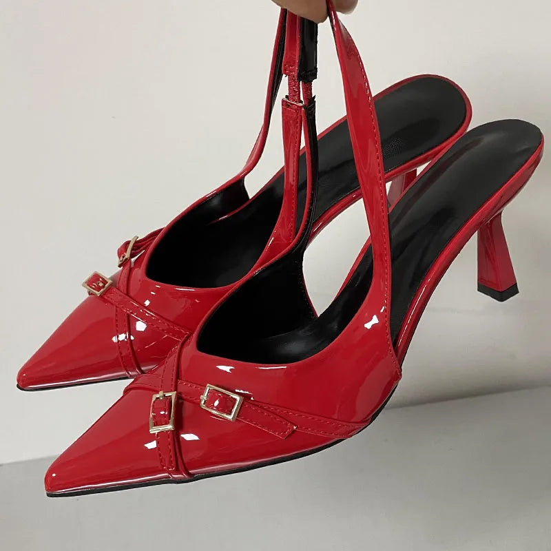 Big Size Footwear Wine Red Women High Heels Shoes Fashion Pointed Toe Pumps Ladies Thin Heels Shoes  Female Slingbacks Slides