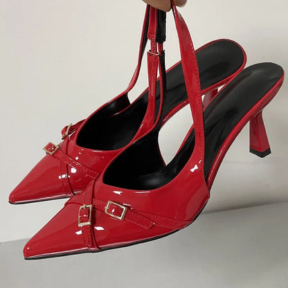 Big Size Footwear Wine Red Women High Heels Shoes Fashion Pointed Toe Pumps Ladies Thin Heels Shoes  Female Slingbacks Slides