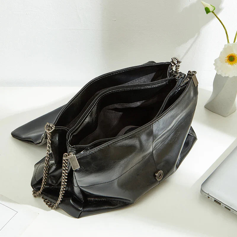 Women's Fashion Metal Chain Shoulder Crossbody Bag, Simple Classic Pu Sewing Bag, Solid Color Flip Messenger Bag, Classic Busine