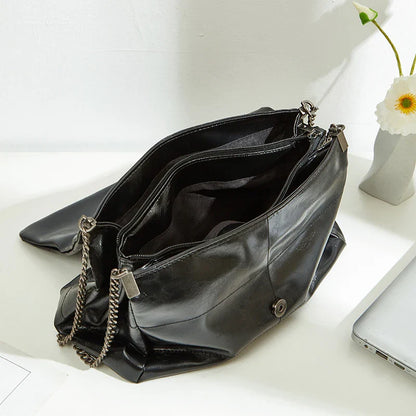 Women's Fashion Metal Chain Shoulder Crossbody Bag, Simple Classic Pu Sewing Bag, Solid Color Flip Messenger Bag, Classic Busine