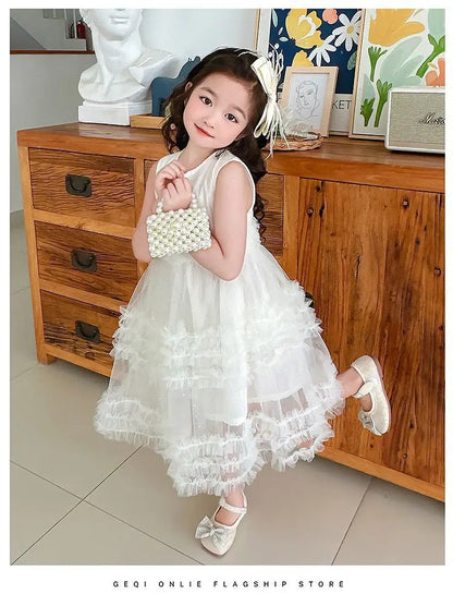 Girl's Dress Summer New Children's Sleeveless Yarn Dress Fluffy Dress Girl's Fashionable Baby Princess Dress
