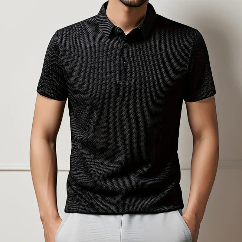 Men's Business Polos Casual Short Sleeved Bone Flower Solid Color POLO Shirt Fashion Breathable Comfortable Summer Versatile Top