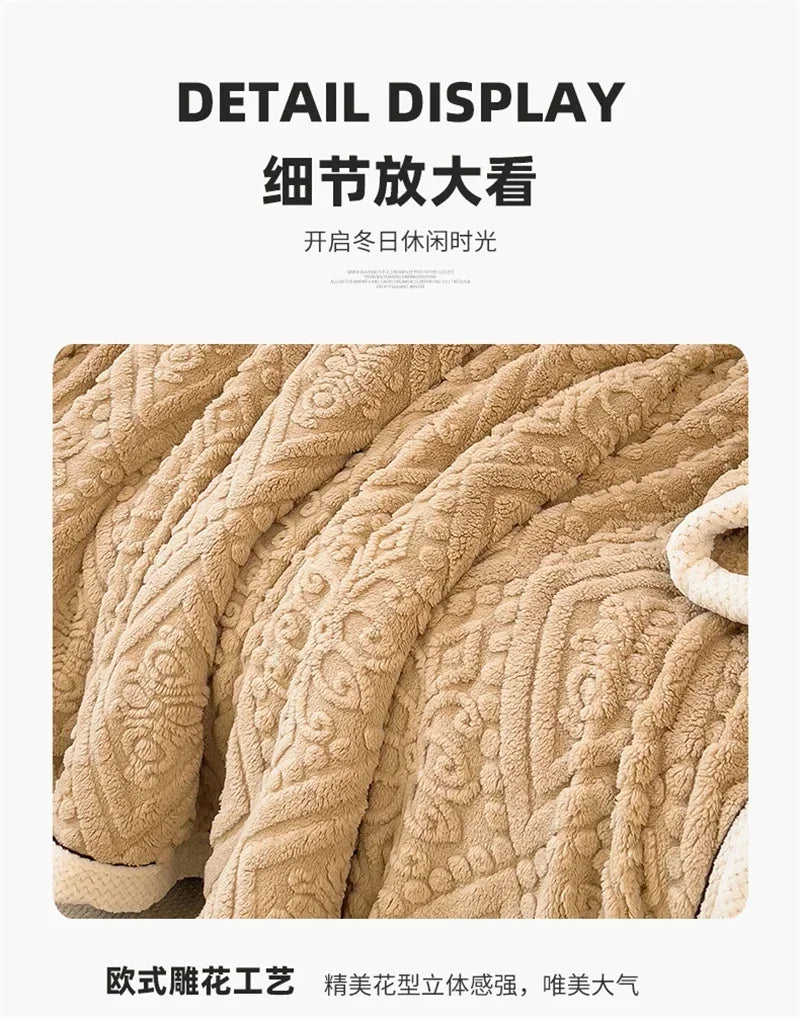 New Carved Velvet Warm Autumn Winter Blanket for Bed Soft Fluffy Sofa Blankets Warmth Cozy Coral Flannel Sofa Cover Blanket Nap