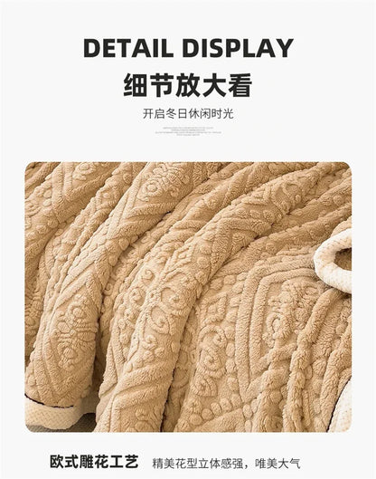 New Carved Velvet Warm Autumn Winter Blanket for Bed Soft Fluffy Sofa Blankets Warmth Cozy Coral Flannel Sofa Cover Blanket Nap