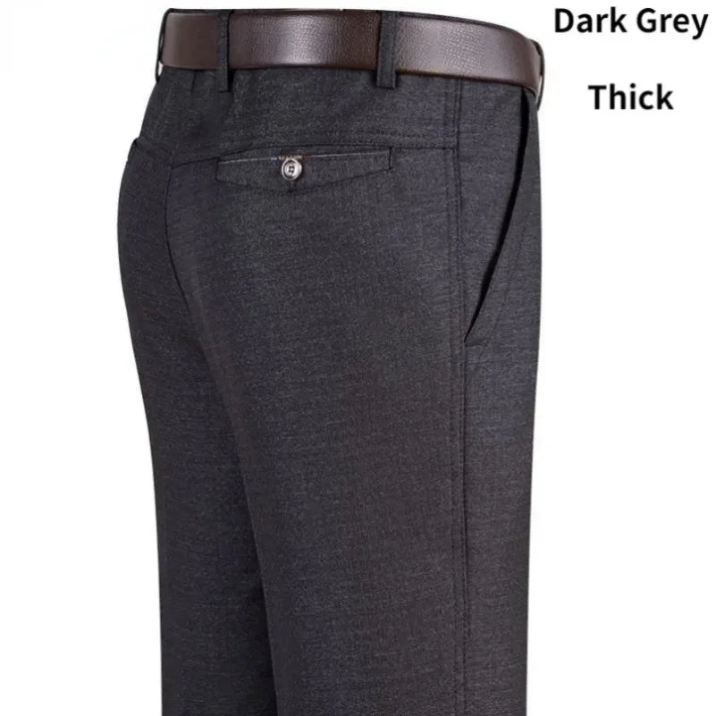 Men's Summer Thin Business Casual Pants Autumn Fashion Solid Gentle Thicken Trousers Male Brand Suit Pant Black Grey GOZBKF