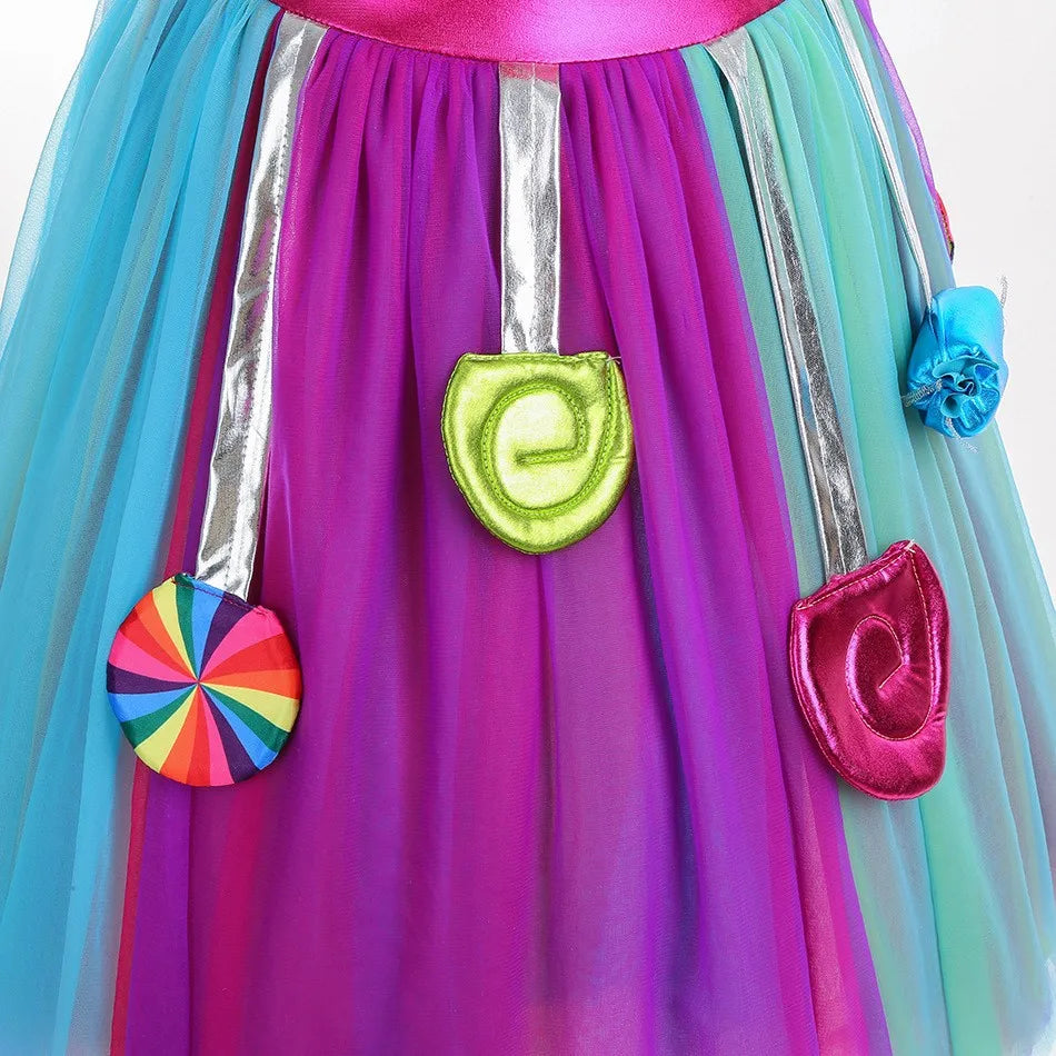 New Sweet Lollipop Candy Girl Dress Carnival Party Little Kids Birthday Costume Fancy Rainbow Tutu Children Wedding Clothes