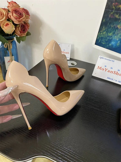 Curved edge shallow mouth gradient red12cm high heels for women,ultra-fine heels,temperament plus size professional single shoes