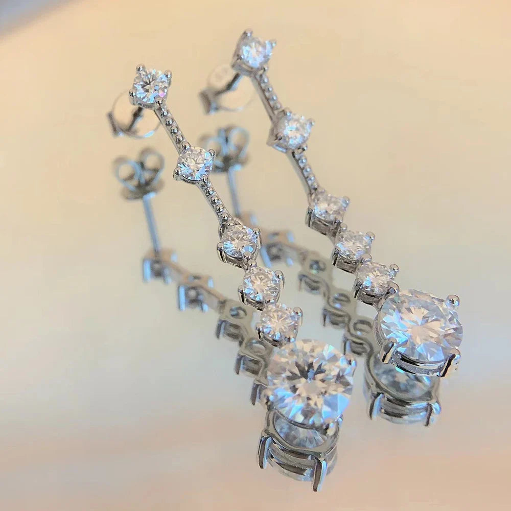 Long Tassel Full Moissanite Dangle Earrings with Certificates 6CT D Color Lab Diamond Earring 925 Silver Fine Jewelry for Women