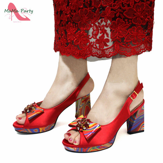 Red Color Italian Design Shoes Matching Bag Set Super High Heels Pumps for Garden Party