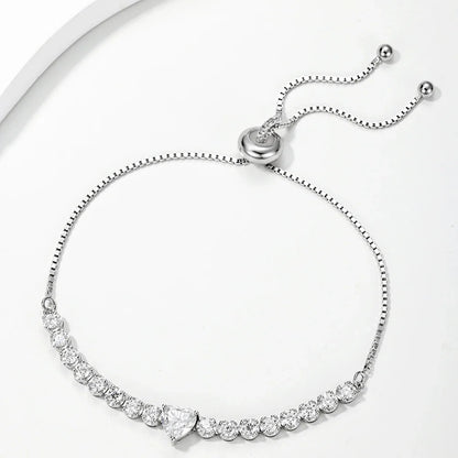 2.5mm Full Moissanite Tennis Riviera Bracelet With 6mm Heart Cut Diamond Adjustable Wrist Chain S925 Silver for Women Jewelry