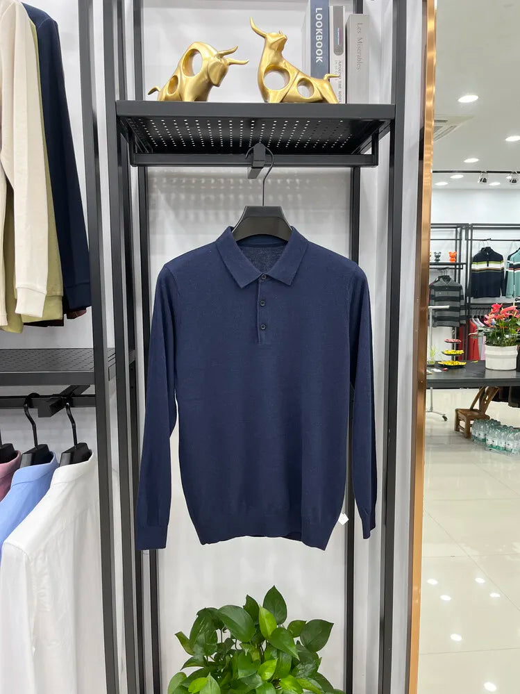 Men's Long Sleeve Fashion Casual Polo, Shirt Collar Pullover Sweater. Business Sweater T-shirt Golf Spring & Autumn Wool