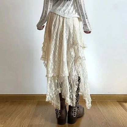 Women's High Waist Polka Dot Mesh Skirt Transparent Loose Pleated Long Summer Sexy Club Beach Cover-Up Skirt