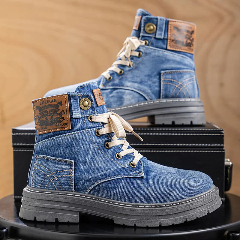 Men's high top denim boots, casual sports shoes, trendy and fashionable men's boots