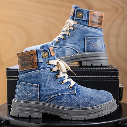 Men's high top denim boots, casual sports shoes, trendy and fashionable men's boots