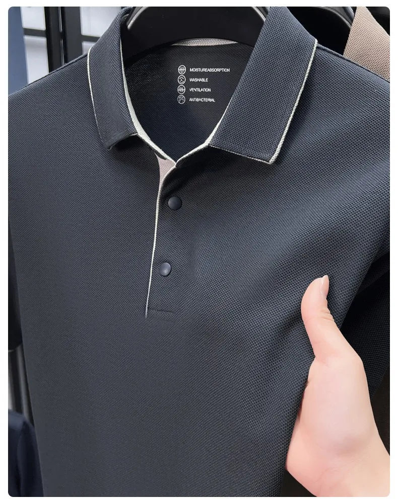 High quality 100% cotton solid color short sleeve polo shirt unique button men summer breathable comfort texture lapel T-shirt