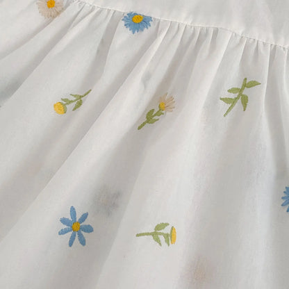 2026 Girls Dress Korean Edition Summer New 2-6Yrs Cotton Embroidered Flower Short Sleeve Girls' Dress Cute Dress