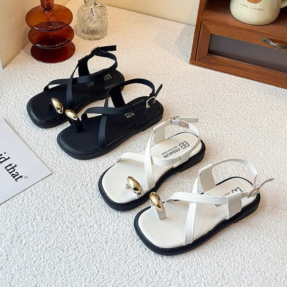Summer New Kids Beach Sandals Clip-toe Outdoor Girls Roman Sandals School Fashion Cross-tied Children's Flat Sandals Non-slip