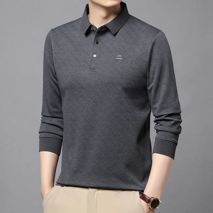 Collar Long Sleeved Polo Shirt for Men in Spring and Autumn 2025 New Business and Leisure Versatile T-shirt