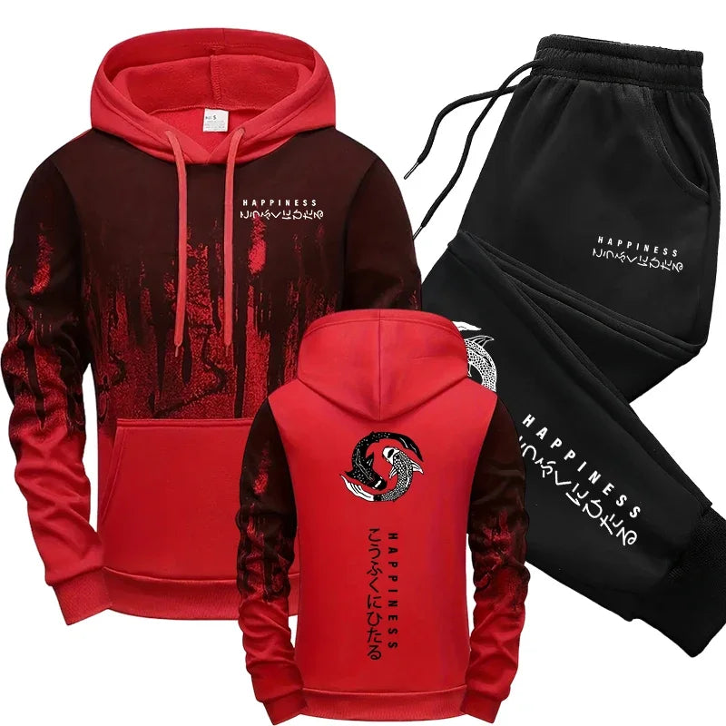 Japanese Fashion Men's Tracksuit Hoodies Sweatpants 2 Piece Set Fall&winter Daily Casual Sporty Jogging Suit Urban Trend Outfits