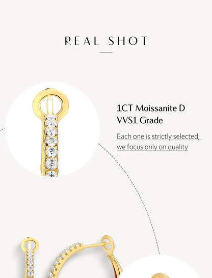 Moissanite Hoop Earrings for Women 1.5mm D Color 925 Sterling Silver Plated Yellow Diamond Earring Wedding Fine Jewelry
