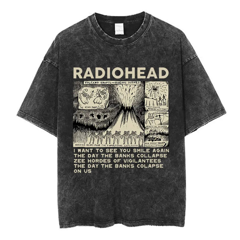 Rock Band Washed Cotton T Shirt Men Women Hip Hop Music Tee Fashion Short Sleeve Tshirt Summer Oversized T-shirts Tops