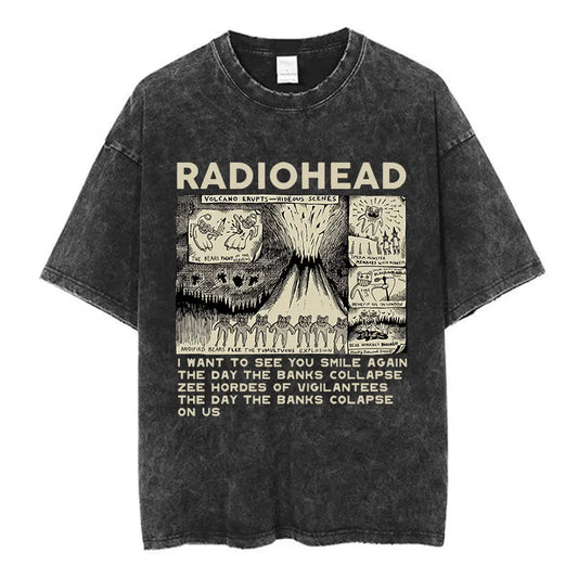 Rock Band Washed Cotton T Shirt Men Women Hip Hop Music Tee Fashion Short Sleeve Tshirt Summer Oversized T-shirts Tops