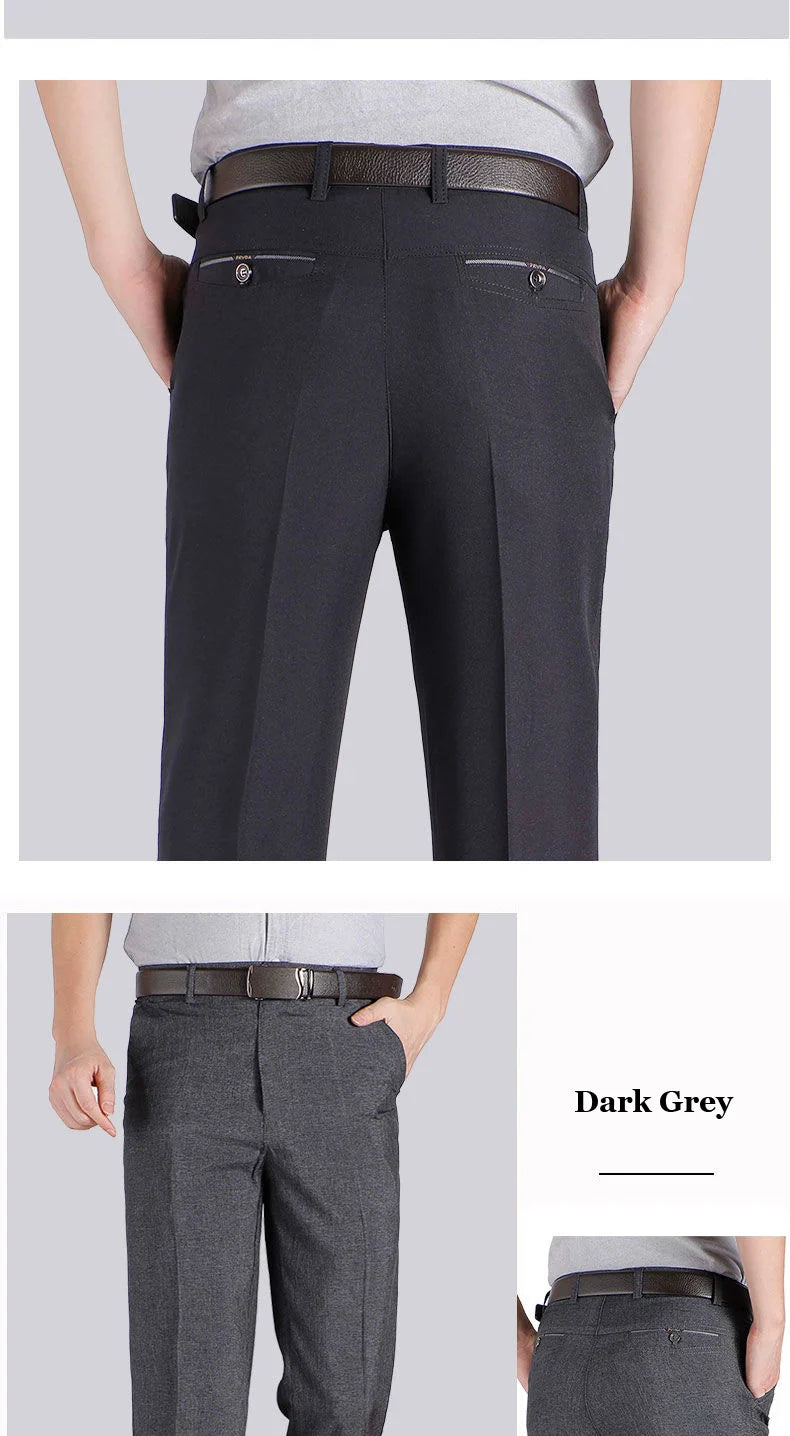 Men's Casual Business Suit Pants Full Length Soft Trim Brand Trousers Regular Straight Black Grey Large Size 28-40 GOZBKF