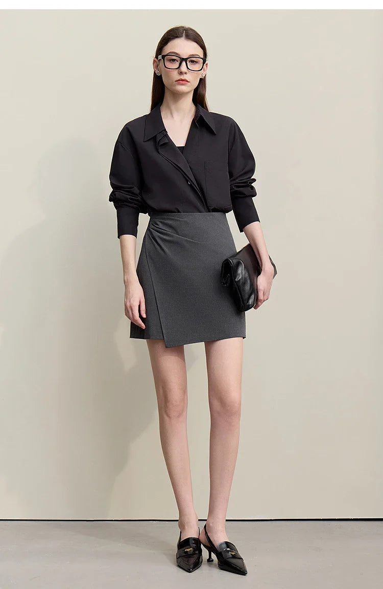 Mini Skirt 2026 Spring New Asymmetrical Pleated Short A-Line Skirt Commuter Solid Color Versatile Women's Clothing 12611004